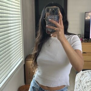 Urban Outfitters White Ribbed Crop Top